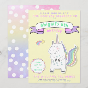 Cute Unicorn   Girls Birthday Party Invitation