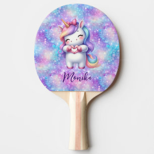 Cute Unicorn Glitter I Love You Personalized Name Ping Pong Paddle