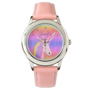 Cute Unicorn Glitter Rainbow Personalized Kids Watch