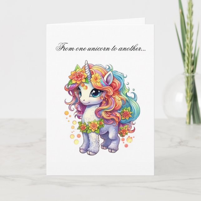 Cute Unicorn Happy Birthday Greeting Card (Front)