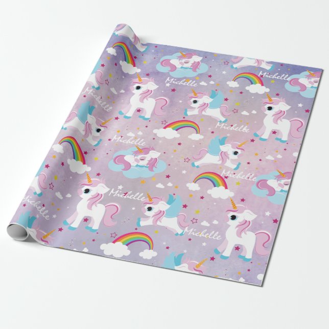 Cute unicorn Happy birthday pink girly Wrapping Paper (Unrolled)