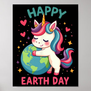 Cute Unicorn Happy Earth Day Groovy Women Men Kids Poster