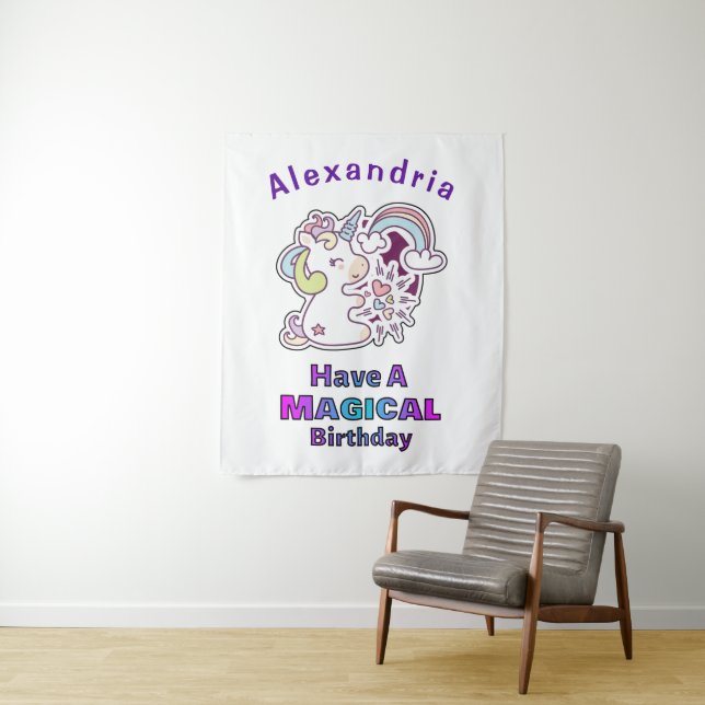 Cute Unicorn Have A Magical Birthday Tapestry (In Situ)