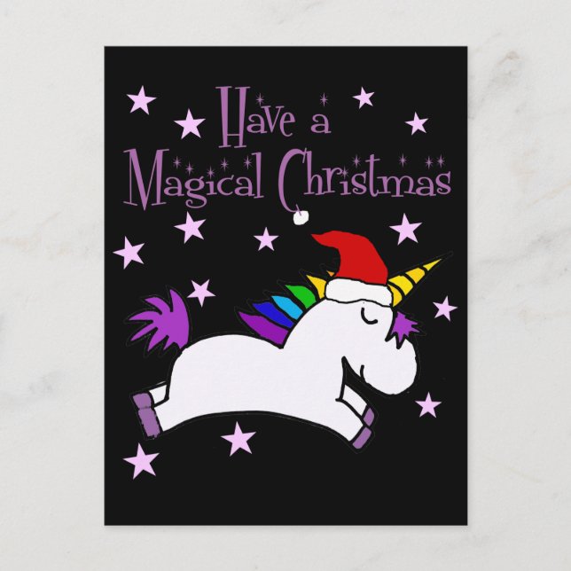 Cute unicorn Have a Magical Christmas Cartoon Postcard (Front)