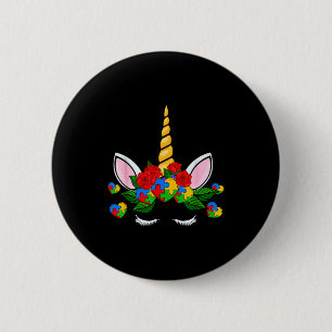 Cute unicorn heart puzzle piece autism awareness 2 inch round button