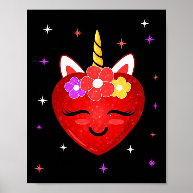 Cute Unicorn Heart Valentines Day Girls Kids  Poster (Front)