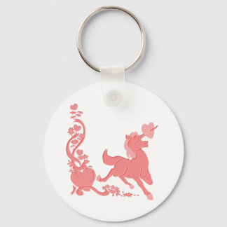 Cute Unicorn Hearts Flowers Fantasy 1 Keychain