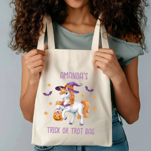 Cute Unicorn Horse Trick or Treat Personalized Tote Bag