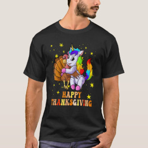 Cute Unicorn Hugs Turkey Happy Thanksgiving Costum T-Shirt