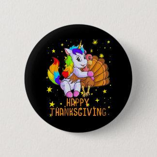 Cute Unicorn Hugs Turkey Happy Thanksgiving Girls 2 Inch Round Button