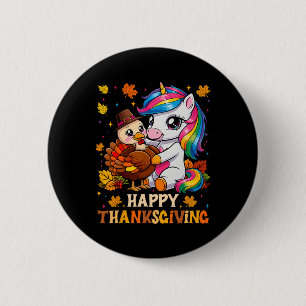 Cute Unicorn Hugs Turkey Happy Thanksgiving Girls 2 Inch Round Button