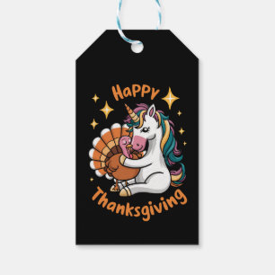 Cute Unicorn Hugs Turkey Happy Thanksgiving Girls Gift Tags