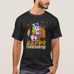Cute Unicorn Hugs Turkey Happy Thanksgiving  Girls T-Shirt