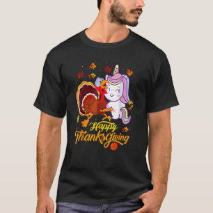 Cute Unicorn Hugs Turkey Happy Thanksgiving Girls T-Shirt