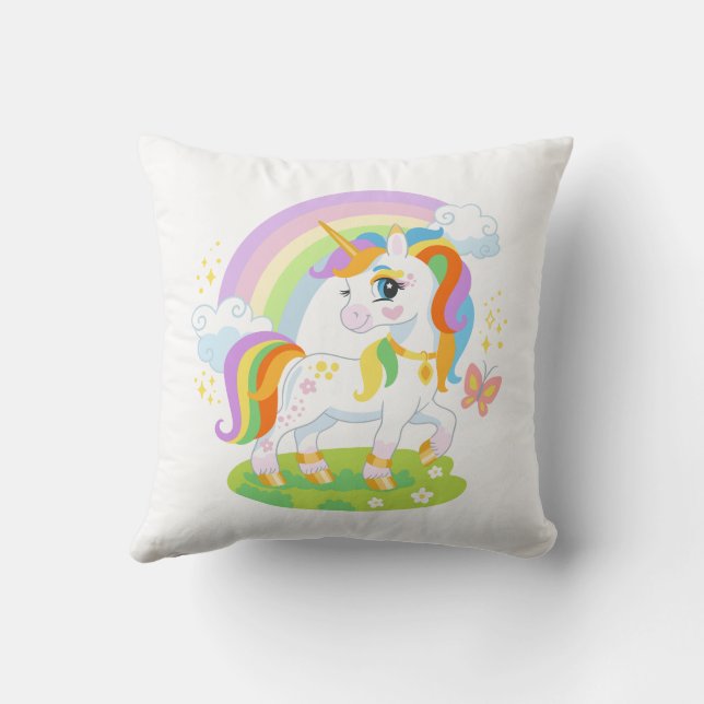 Cute unicorn illustration #1 throw pillow (Back)
