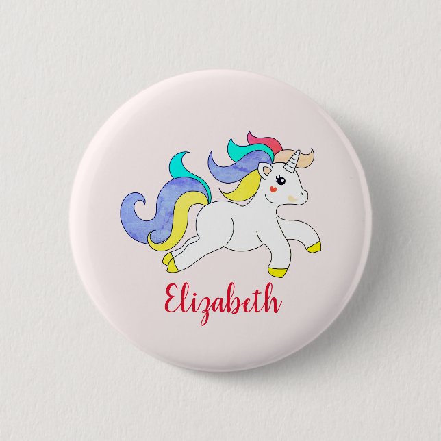 Cute Unicorn Illustration Custom Girls Name Pin (Front)