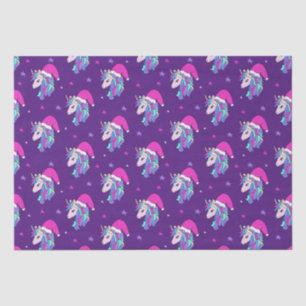 Cute Unicorn in Bright pink santa hat Tissue Paper
