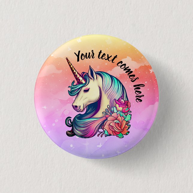 Cute unicorn in colourful sky 1 inch round button (Front)