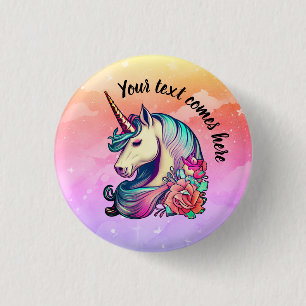 Cute unicorn in colourful sky 1 inch round button