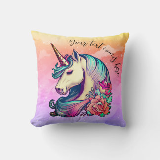 Cute Unicorn in Colourful Sky Throw Pillow