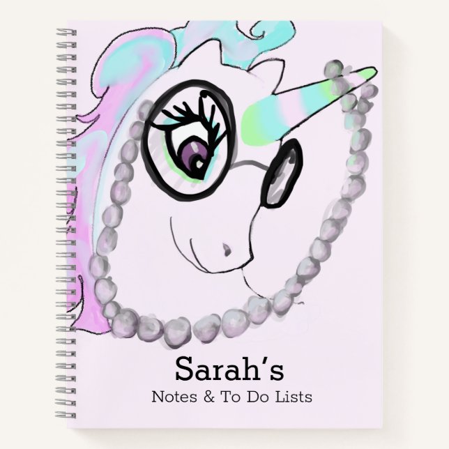 Cute Unicorn in Glasses Name or Monogram  Notebook (Front)