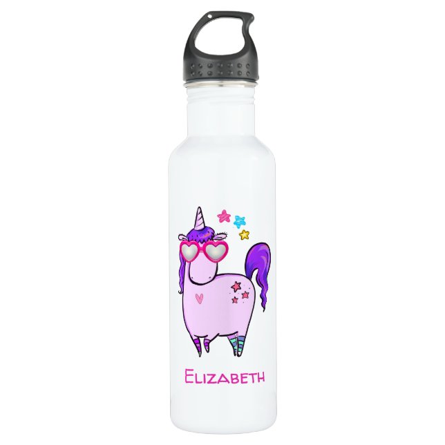Cute Unicorn in Heart Shaped Glasses 710 Ml Water Bottle (Front)