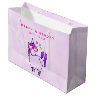 Cute Unicorn in Heart Shaped Glasses Birthday Large Gift Bag