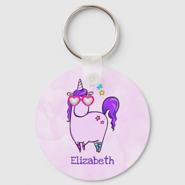 Cute Unicorn in Heart Shaped Glasses Keychain (Front)