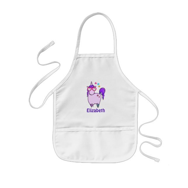 Cute Unicorn in Heart Shaped Glasses Kids Apron (Front)