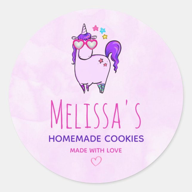 Cute Unicorn in Heart Shaped Glasses Kitchen Classic Round Sticker (Front)