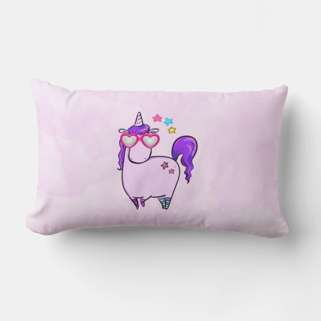 Cute Unicorn in Heart Shaped Glasses Lumbar Pillow (Front)
