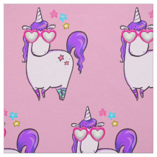 Cute Unicorn in Heart Shaped Glasses Pattern Fabric