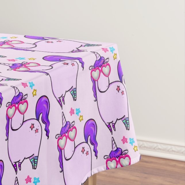 Cute Unicorn in Heart Shaped Glasses Pattern Tablecloth (In Situ)