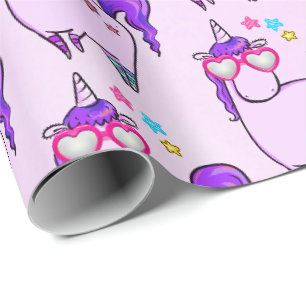 Cute Unicorn in Heart Shaped Glasses Pattern Wrapping Paper