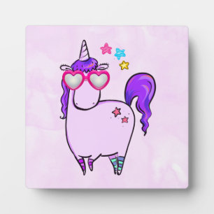 Cute Unicorn in Heart Shaped Glasses Plaque