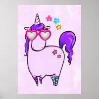 Cute Unicorn in Heart Shaped Glasses
