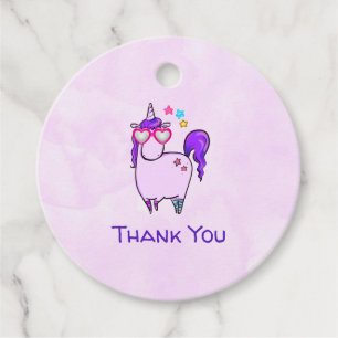 Cute Unicorn in Heart Shaped Glasses Thank You Favour Tags
