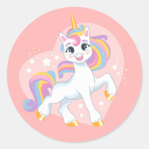 Cute unicorn in the heart classic round sticker