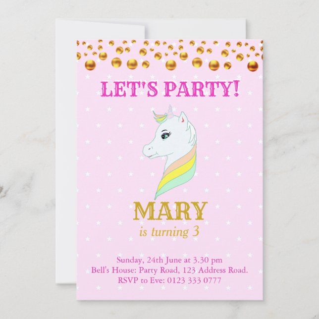 Cute Unicorn Invitation Anniversaire (Devant)