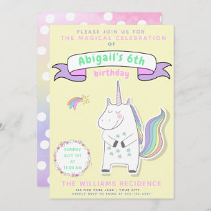 Cute Unicorn   Invitation de fête d'anniversaire p