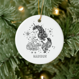 Cute Unicorn Kids Personalized Create Your Own  Ceramic Ornament