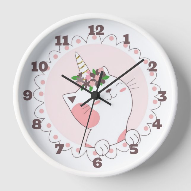 Cute Unicorn Kitten  Clock (Front)