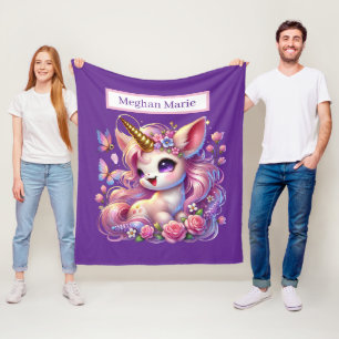 Cute unicorn lovers add name  fleece blanket