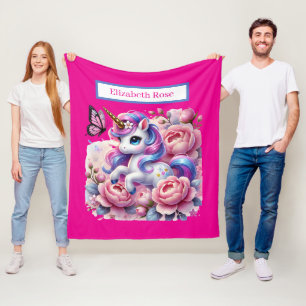 Cute unicorn lovers add name fleece blanket