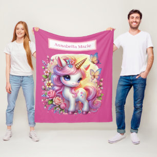 Cute unicorn lovers add name fleece blanket