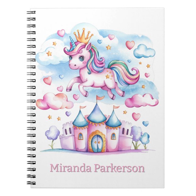 Cute Unicorn Magical Castle Girl Custom Gift Notebook (Front)