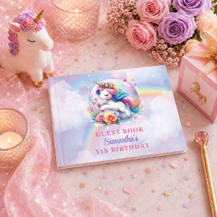 Cute Unicorn Magical Day Girl Birthday Guest Book