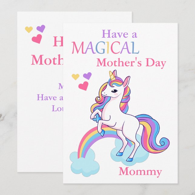 Cute Unicorn Magical Mother's Day Kids Card (Front/Back)