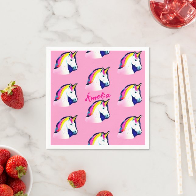 Cute Unicorn Magical Name Girly Birthday Party Napkin (Insitu)