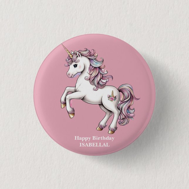 Cute unicorn magical princess  girly birthday kids 1 inch round button (Front)